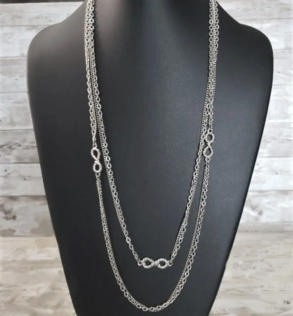 Vintage Necklace Stunning Silver Tone Long Layered Necklace with Infinity Symbol